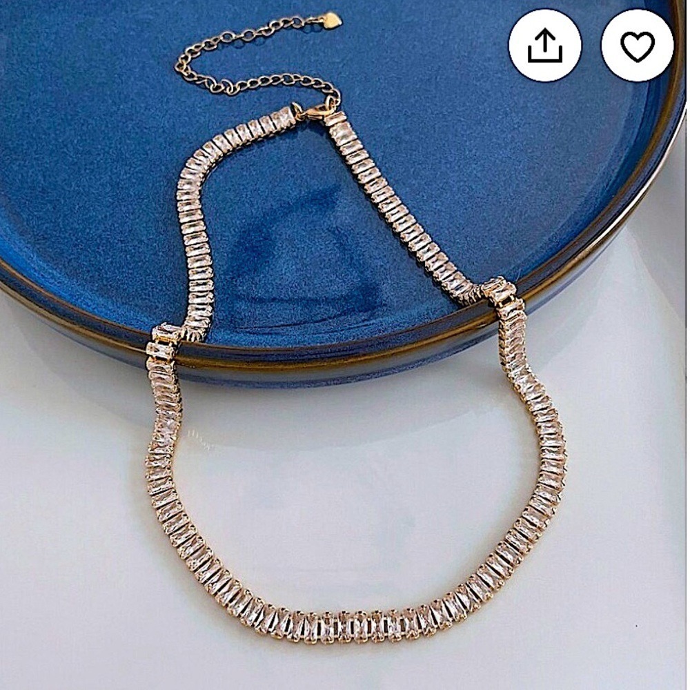 Gold Baguette Tennis Jewelry Set Elegant Tarnish Free Sparkle Gift for Her - Picture 3 of 9